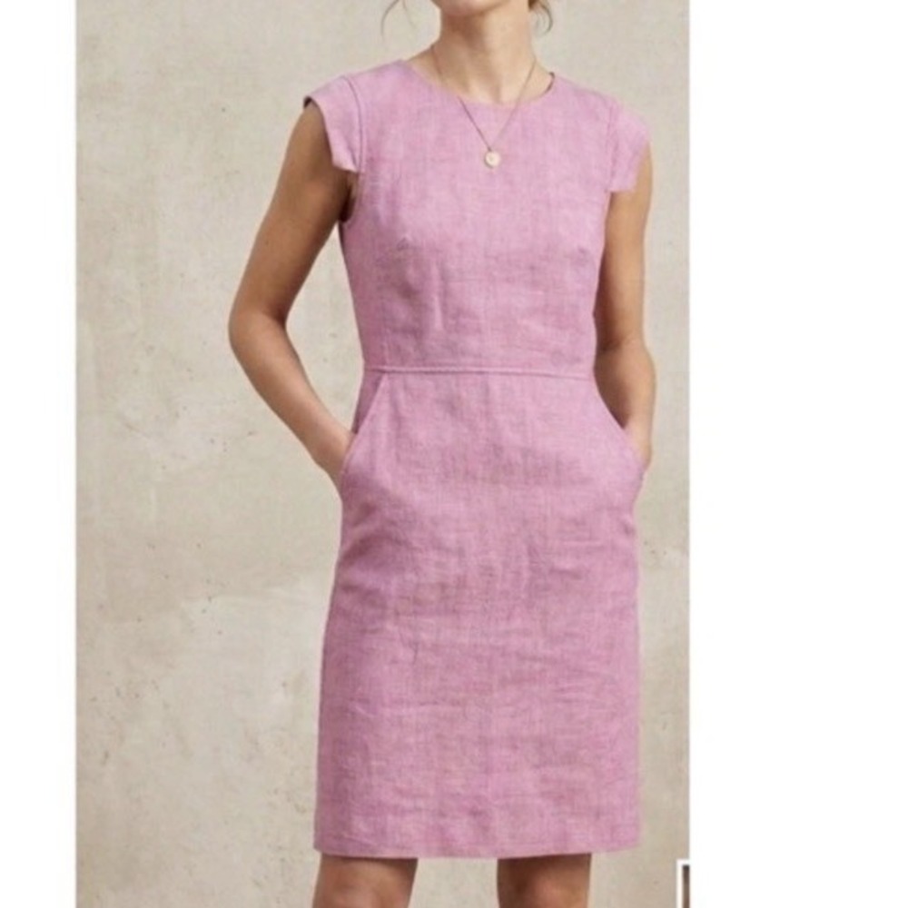 J.Crew Shift Dress Knee Length Pink Linen Blend Preppy Career Sz 2 XS